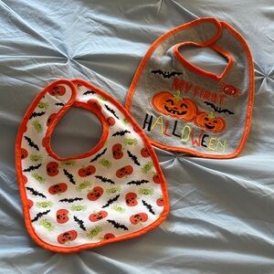 Halloween Pumpkin Baby Bib Set - Gray and Orange